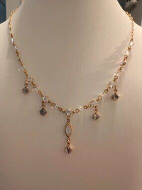 Vintage Signed Cheryl Reis Gold Tone Crystal Drop Choker Necklace